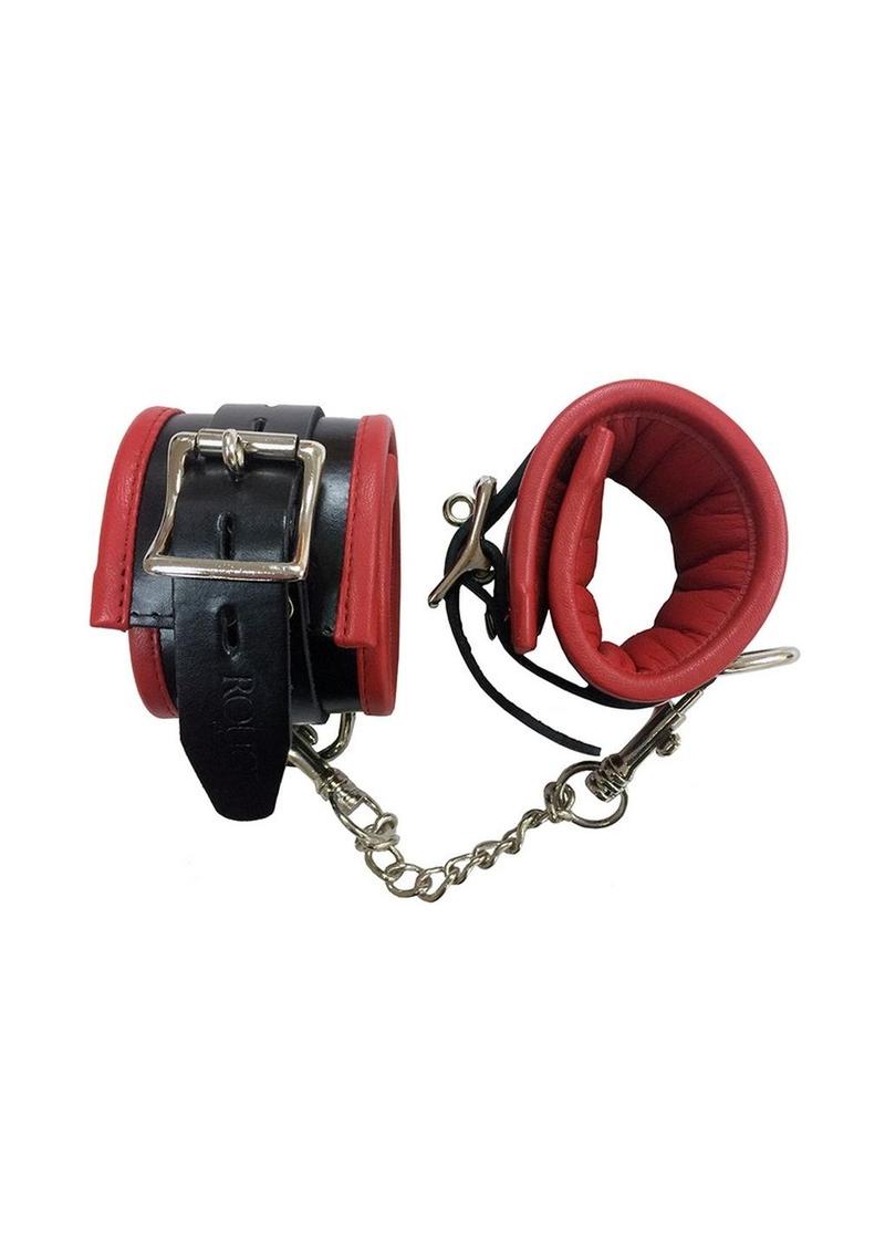 Rouge Padded Leather Adjustable Ankle Cuffs - Black/Multicolor/Red