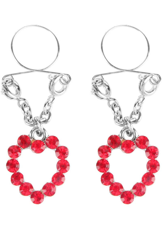 Ruby Hearts Nipple Jewelry - Red/Silver