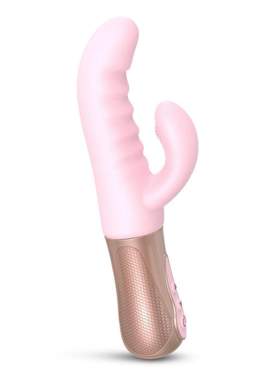 Sassy Bunny Dual Motor Rechargeable Silicone Thrusting Rabbit Vibrator - Baby Pink/Pink