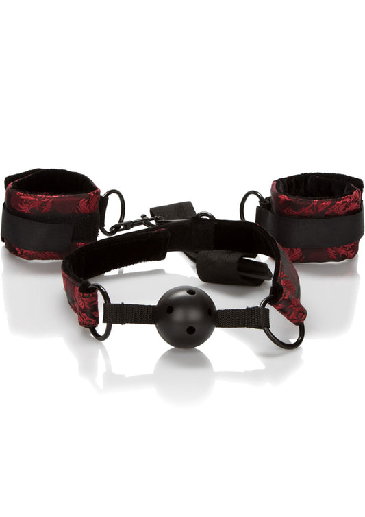 Scandal Breathable Ball Gag with Cuffs - Black/Red