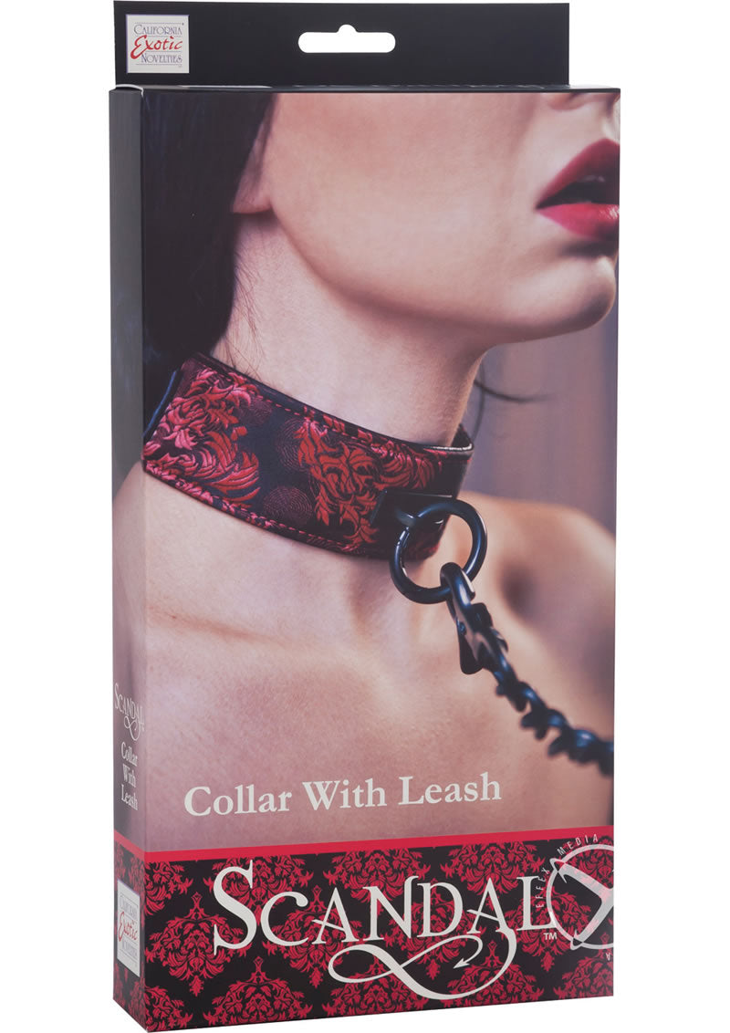 Scandal Collar with Leash - Black/Red