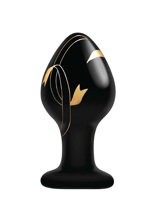 Secret Kisses-3.5 Handblown Glass Plug - Black/Gold