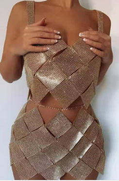 Sexy Geometric Rhinestone Top and skirt