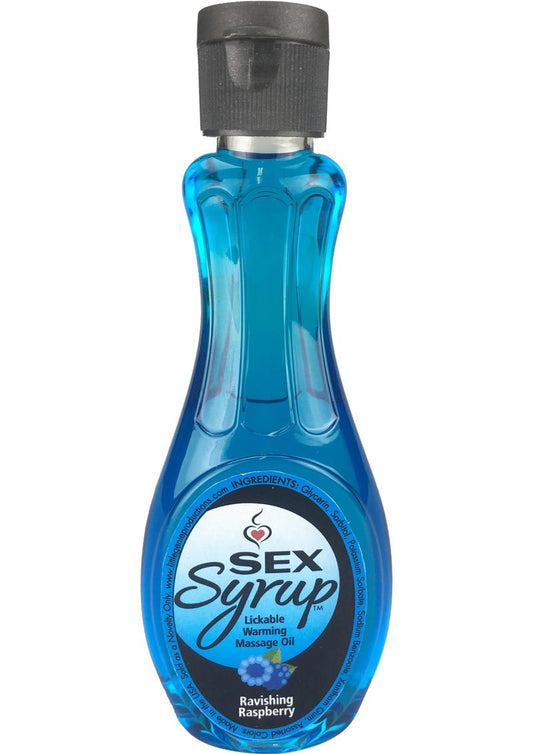 Sex Syrup Lickable Flavored Warming Massage Oil 4oz - Ravishing Raspberry - Blue