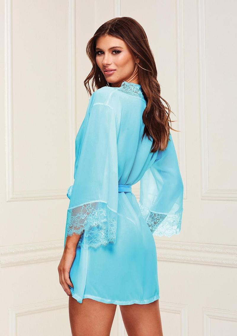 Sheer Chiffon and Lace Robe - Blue - One Size