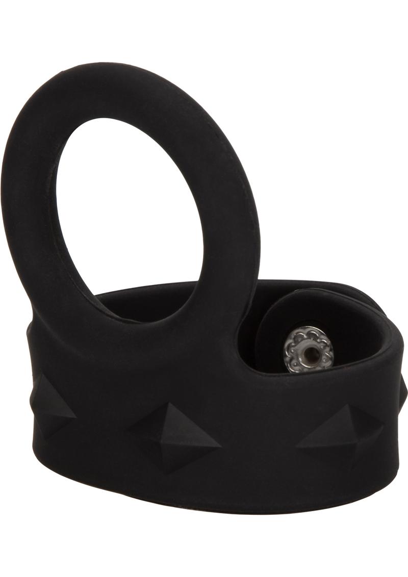 Silicone Tri-Snap Scrotum Support Cock Ring - Black - Large