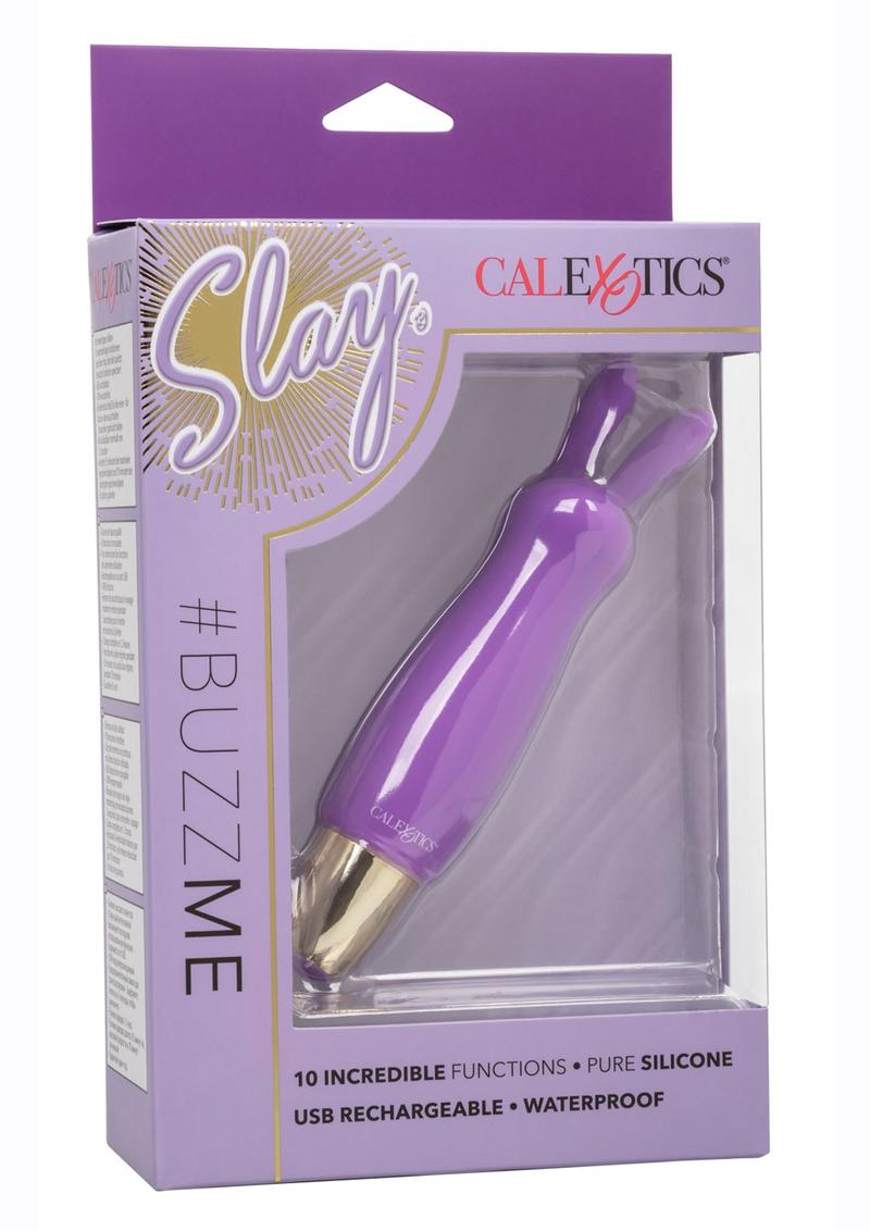 Slay #Buzzme Rechargeable Silicone Rabbit Ears Bullet Vibrator - Purple