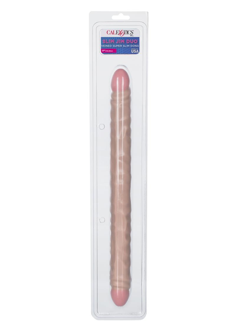 Slim Jim Duo Veined Super Slim Double Dildo - Vanilla - 17in