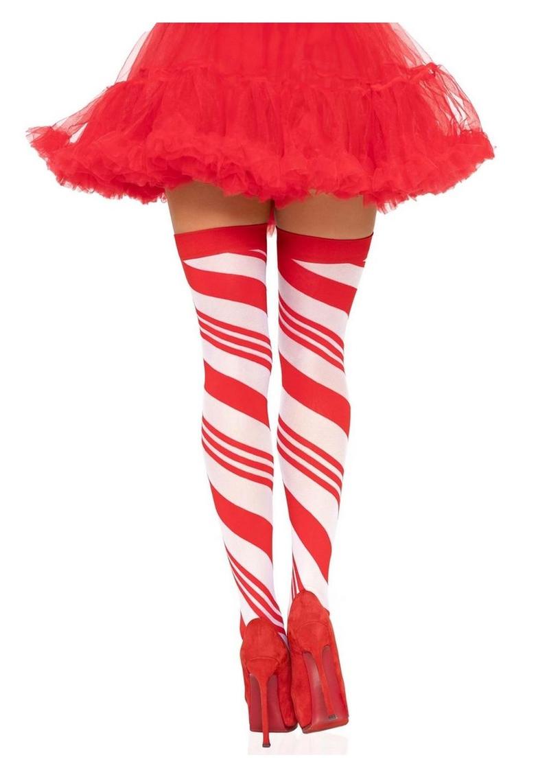 Spandex Sheer Candy Cane Striped Thigh Highs