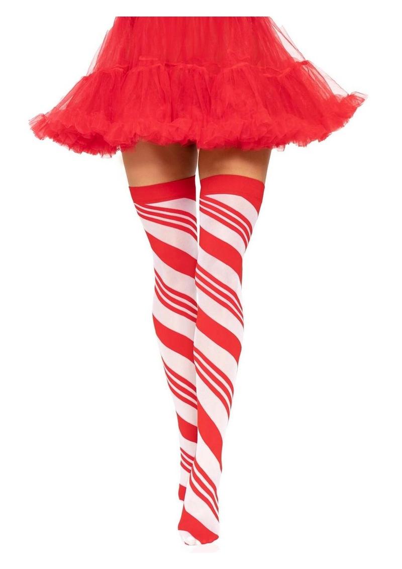 Spandex Sheer Candy Cane Striped Thigh Highs