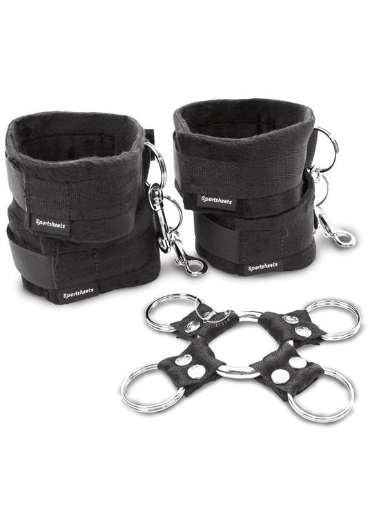 Sportsheets Hog Tie and Cuff - Black - 5 Piece/Set