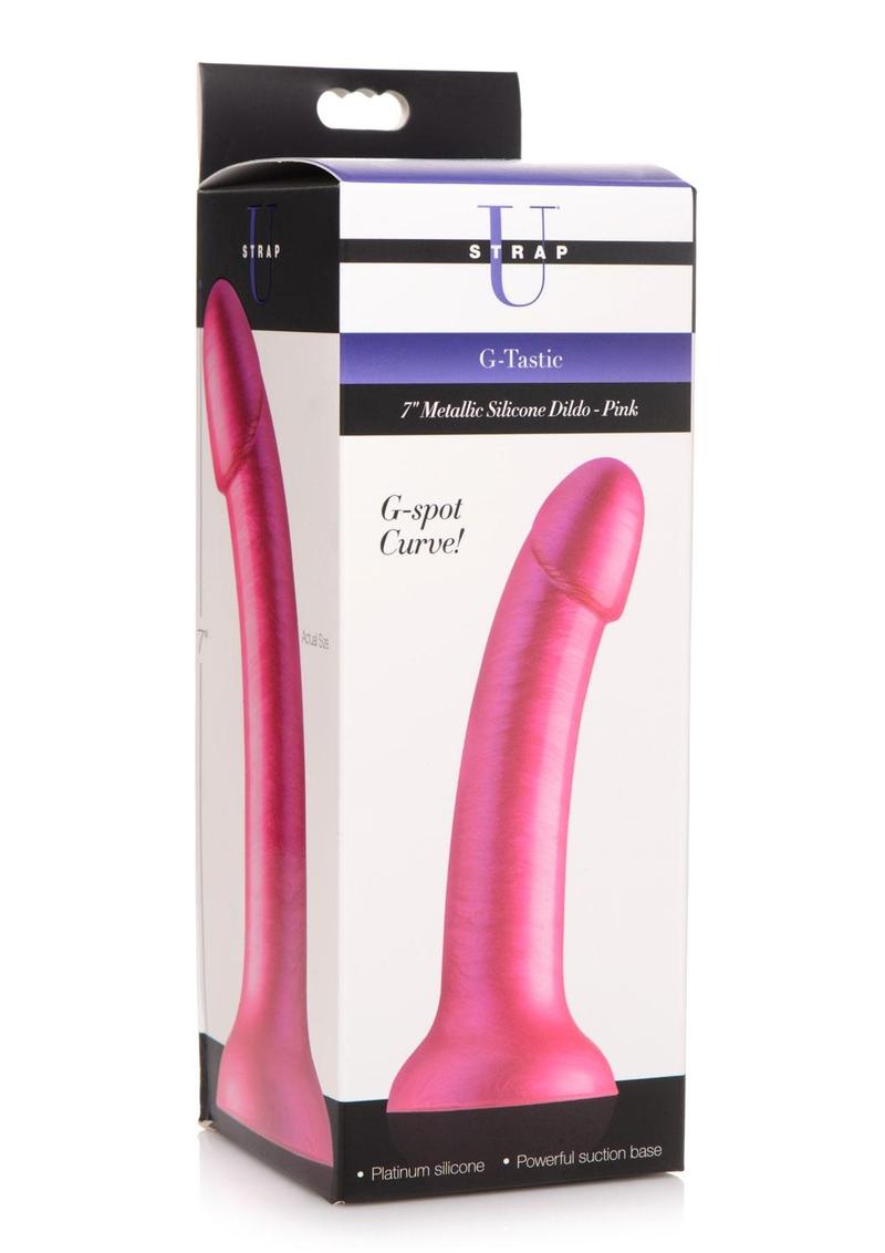 Strap U G-Tastic Metallic Silicone Dildo - Pink - 7in