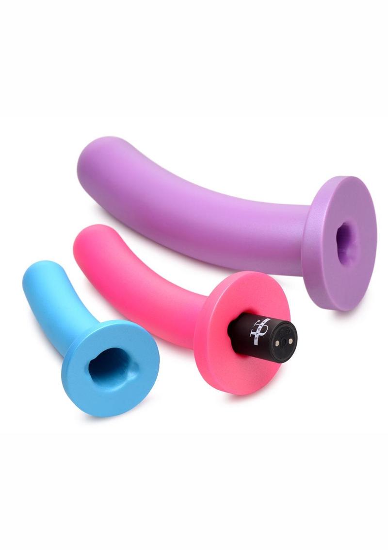 Strap U Triple Peg 28x Vibrating Rechargeable Silicone Dildo Set with Remote Control