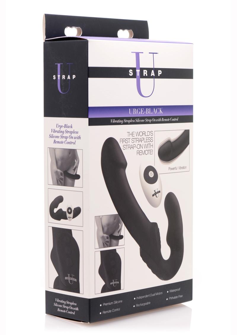 Strap U Urge Rechargeable Silicone Strapless Strap-On with Remote Control - Black