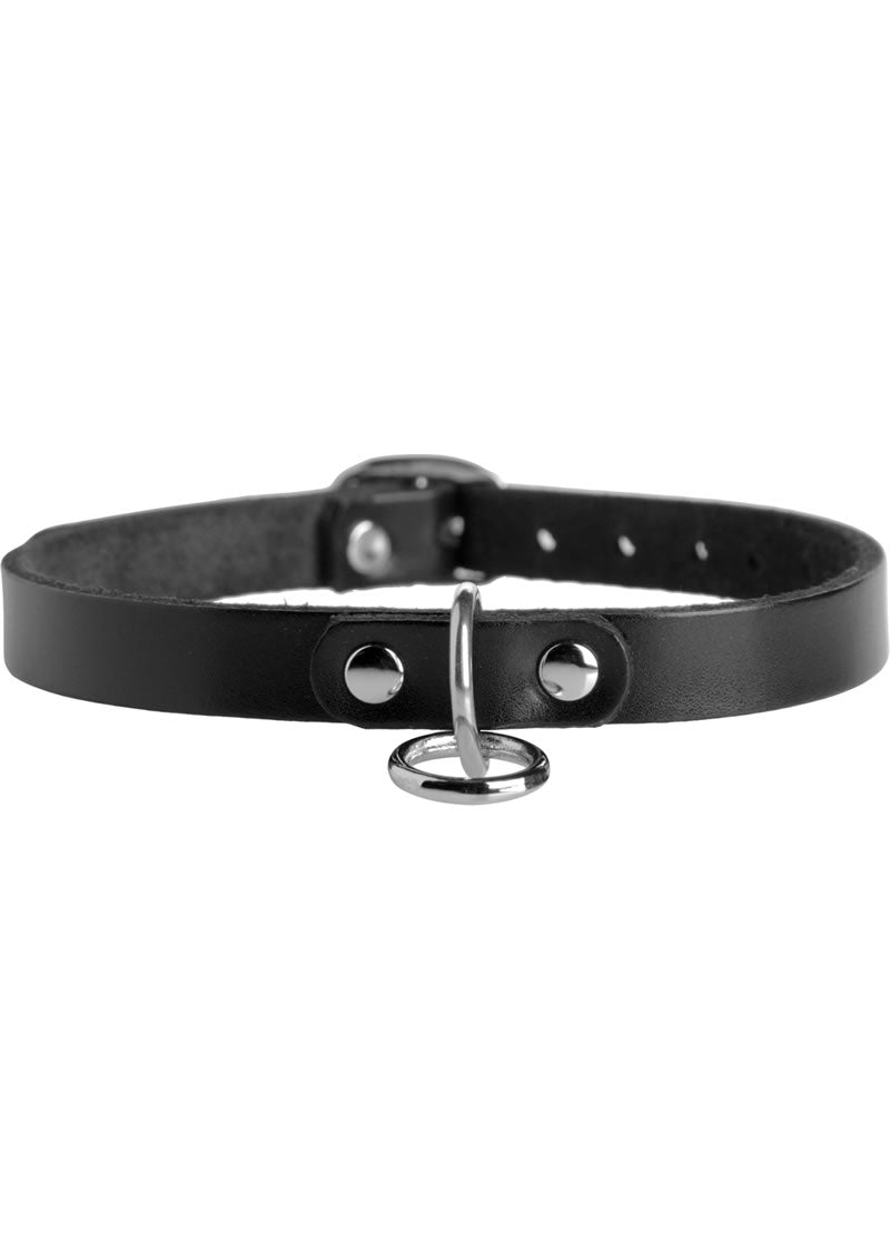 Strict Leather Unisex Leather Choker with O-Ring - S/M - Black - Small