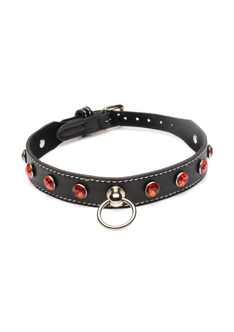 Strict Rhinestone Choker with O-Ring - Black/Red