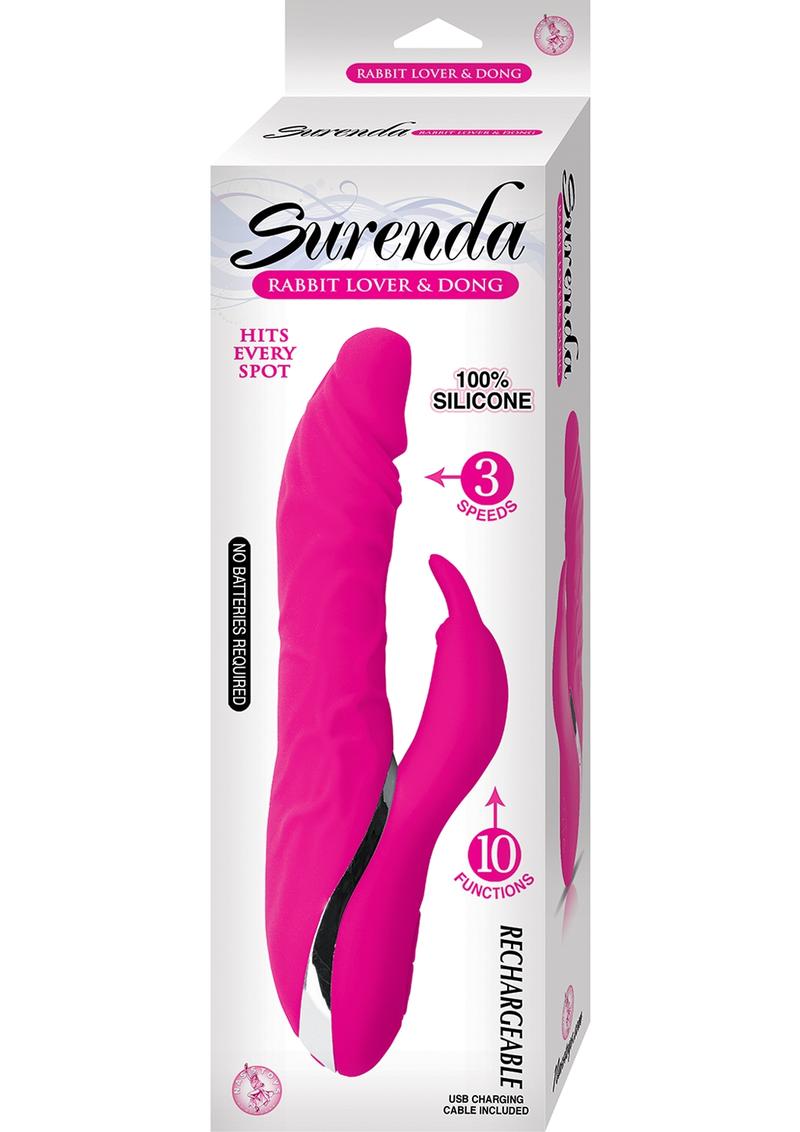 Surenda Rabbit Lover and Dildo Rechargeable Silicone Vibrator - Pink