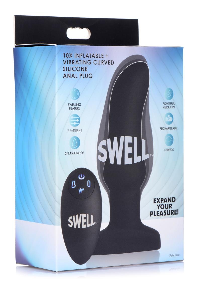 Swell Inflatable Rechargeable Silicone Vibrating Curved Anal Plug - Black