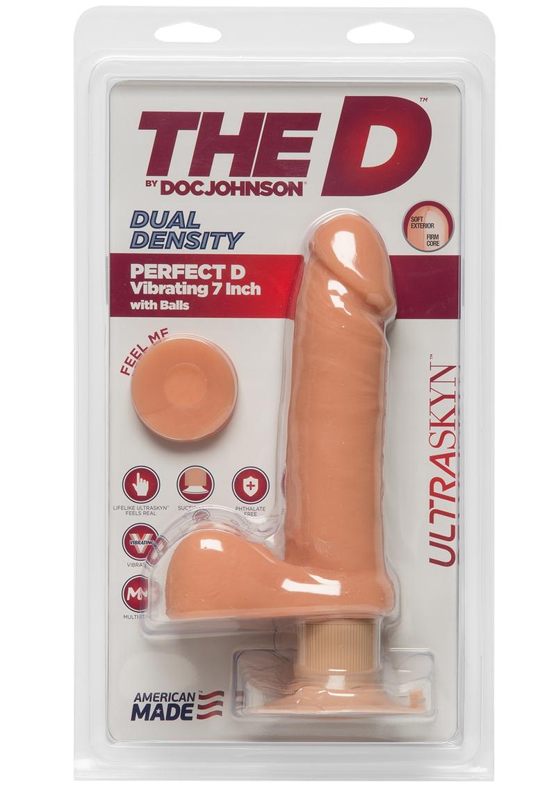 The D Perfect D Ultraskyn Vibrating Dildo with Balls - Flesh/Vanilla - 7in