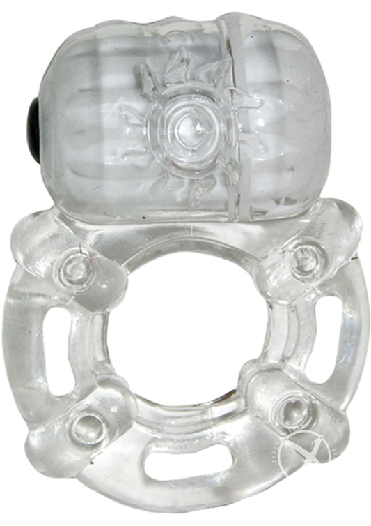 The Macho Crystal Collection Pulsating Erection Keeper Vibrating Cock Ring - Clear