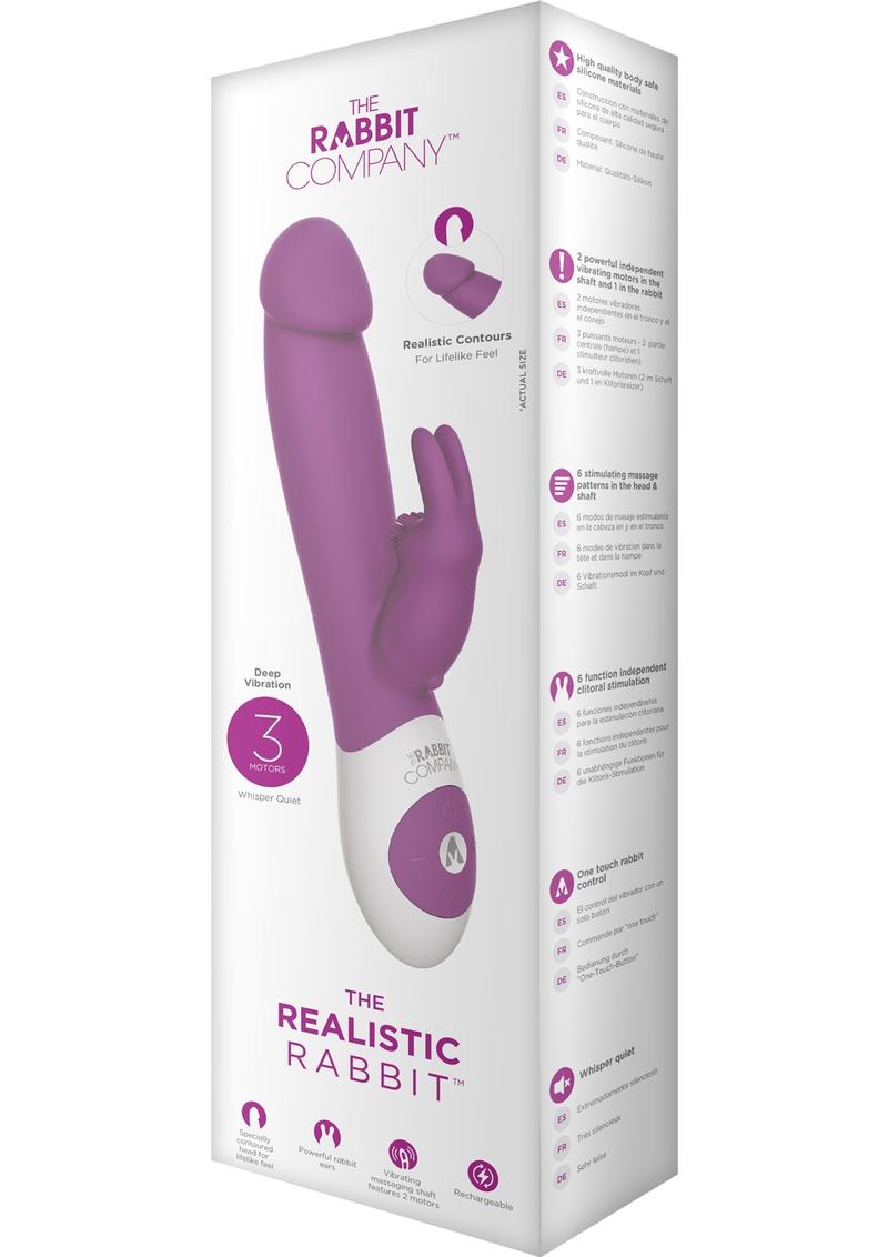 The Realistic Rabbit Rechargeable Silicone Triple Vibrator - Purple/Rose