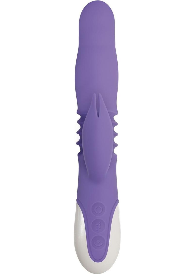 Thick and Thrust Bunny Rechargeable Silicone Rabbit Vibrator with Length Thrusting and Girth Expanding Action