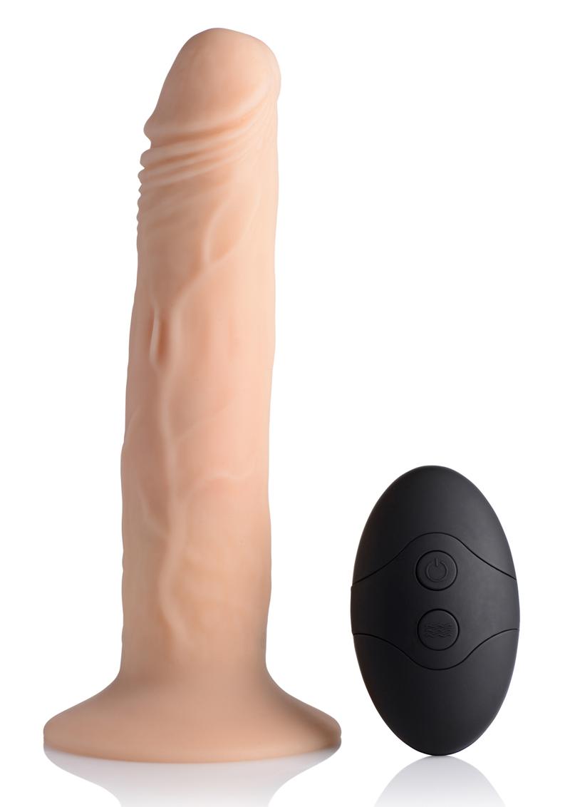 Thump It Rechargeable Silicone Thumping (Medium) 7.5in Dildo with Remote Control - Vanilla - Medium