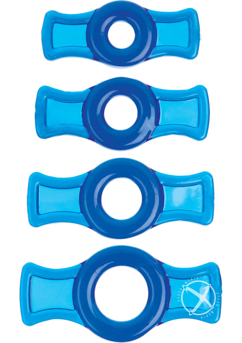 Titanmen Stretch-To-Fit Cock Rings - Blue - 4 Piece Kit