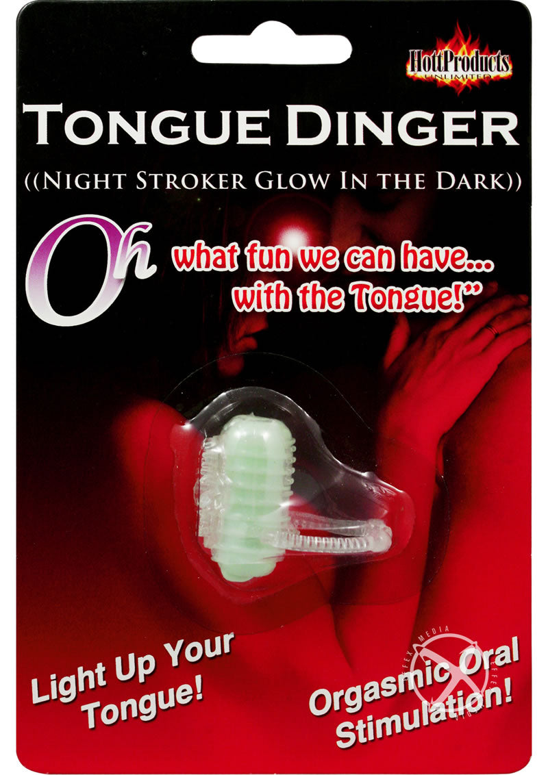 Tongue Dinger Night Stroker Vibrating Silicone Tongue Ring - Glow In The Dark