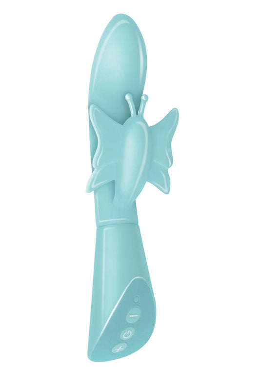 Touch Butterfly Silicone Rechargeable Rabbit Vibrator - Aqua/Blue