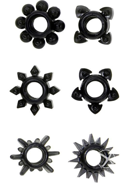 Tower Of Power Cock Rings - Black - 6 Piece Kit