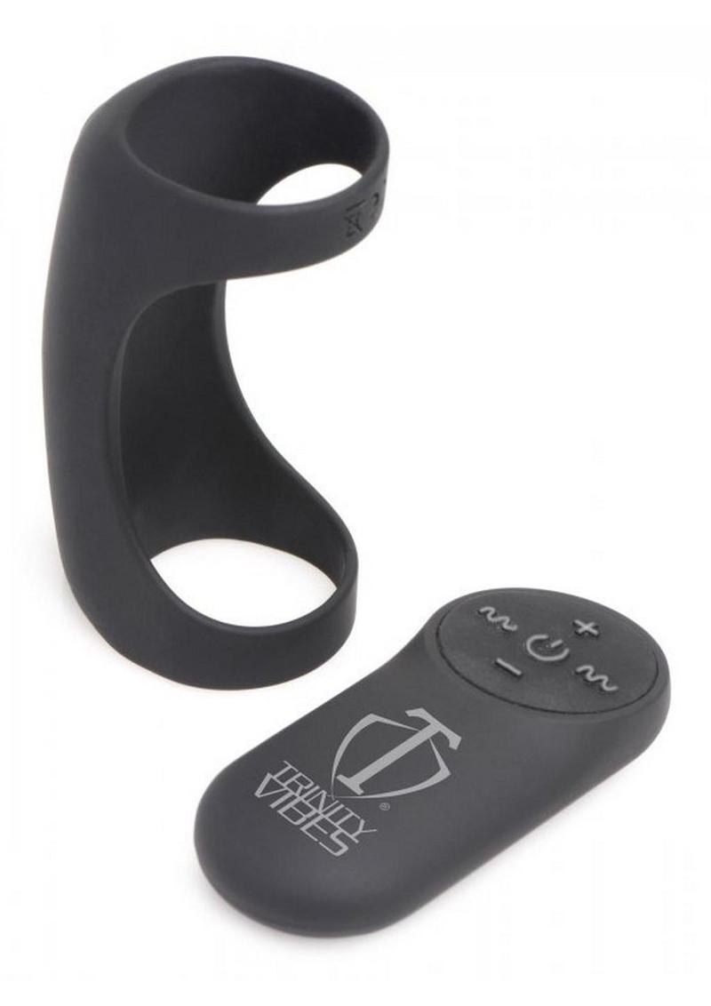 Trinity Men 7x G-Shaft Silicone Rechargeable Cock Ring with Remote Control - Black