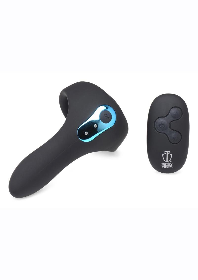 Trinity Men 7x Rechargeable Silicone Cock Ring with Taint Stimulator and Remote Control