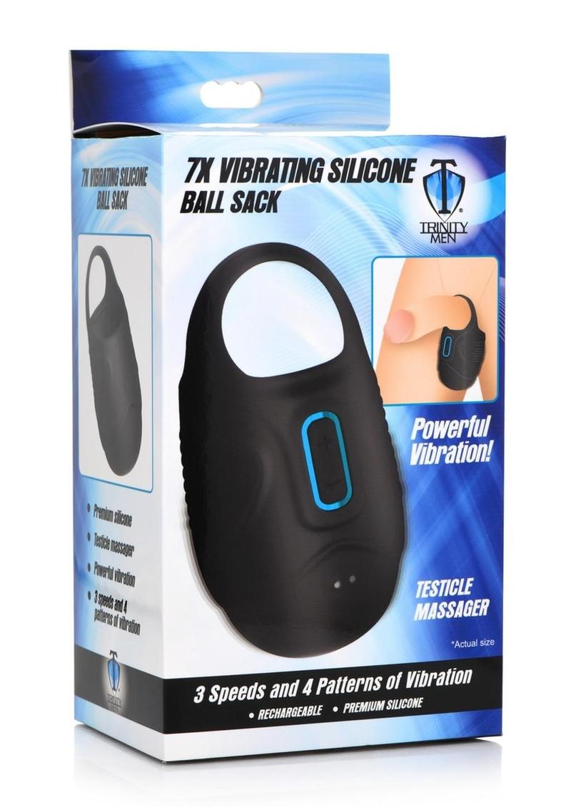 Trinity Men Rechargeable Silicone 7x Vibrating Silicone Ball Sack - Black/Blue