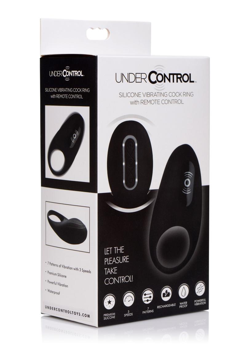 Under Control Rechargeable Silicone Vibrating Cock Ring with Remote Control - Black