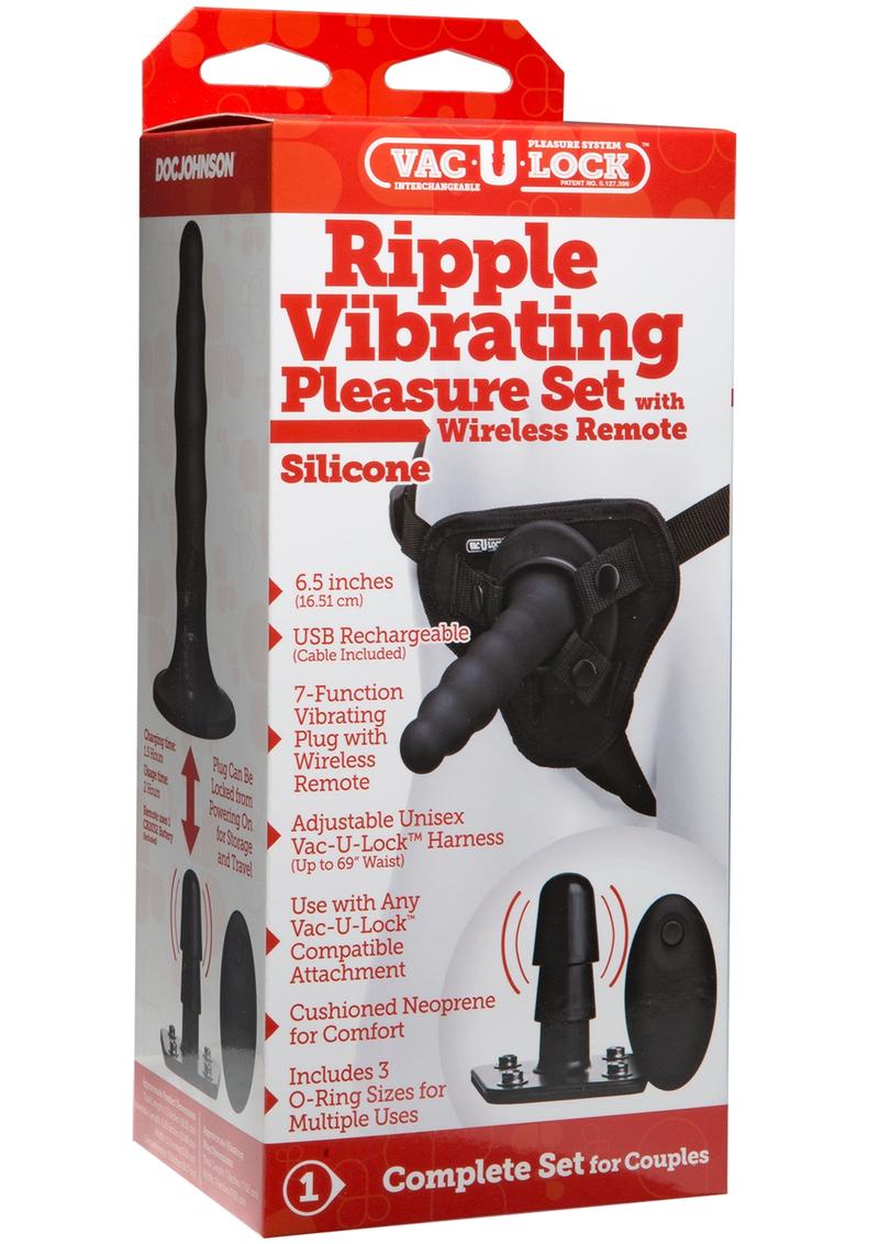 Vac-U-Lock Ripple Vibrating Silicone Pleasure Set with Remote Control - Black