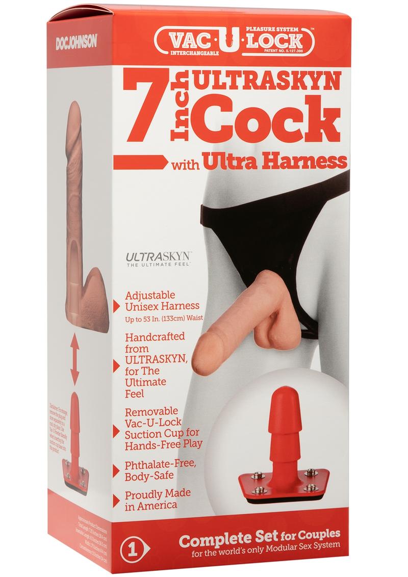 Vac-U-Lock Ultraskyn Cock with Ultra Harness - Vanilla - 7in