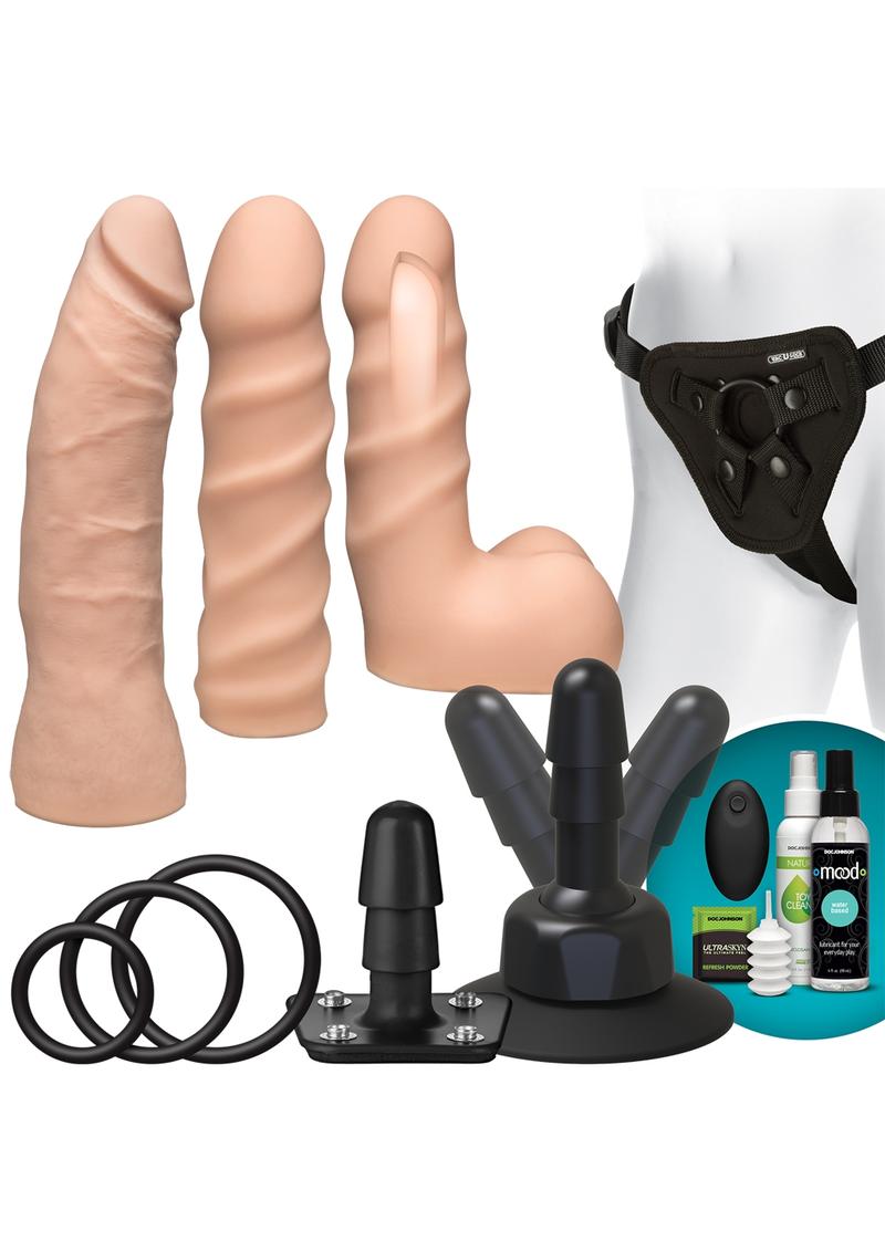 Vac-U-Lock Vibrating Dual Density Starter Set with Remote Control - Flesh/Vanilla