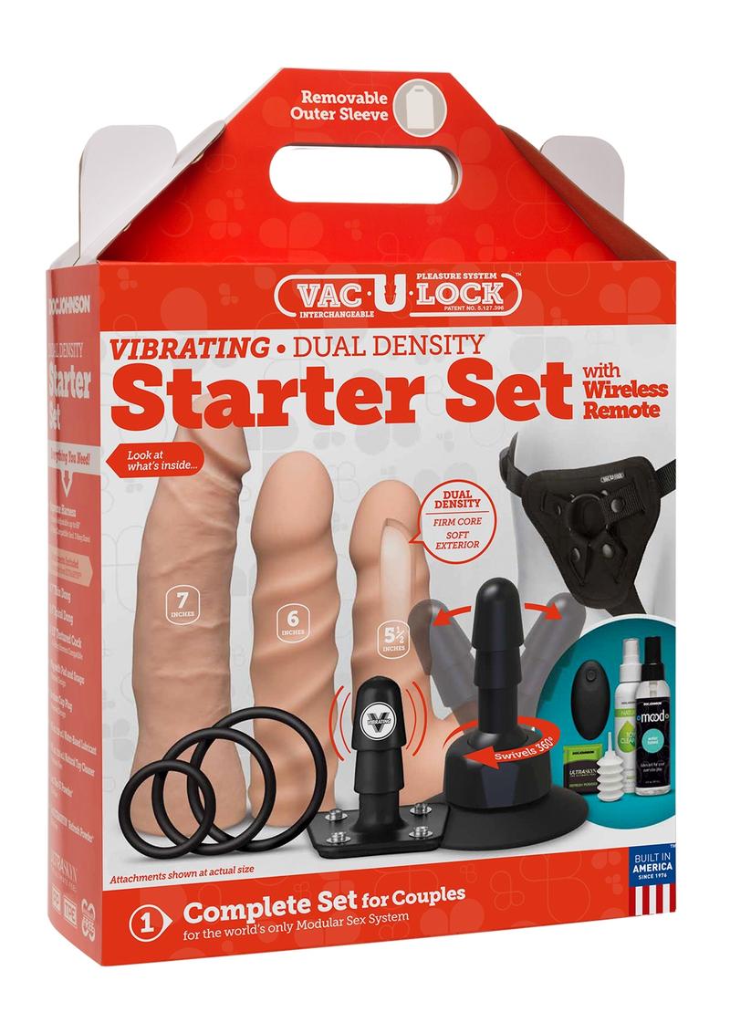 Vac-U-Lock Vibrating Dual Density Starter Set with Remote Control - Flesh/Vanilla