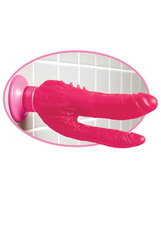 Wall Bangers Double Penetrator Vibrating Dildo - Pink - 9in