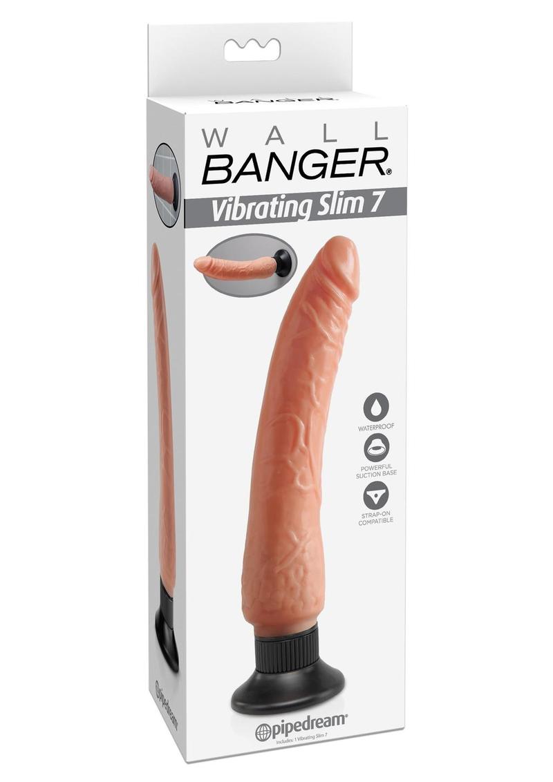 Wall Bangers Vibrating Slim 7 Dildo - Flesh/Vanilla - 9in