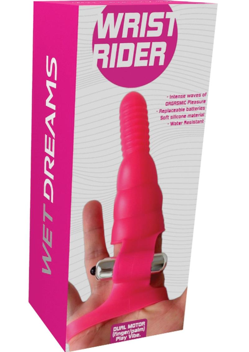 Wet Dreams Wrist Rider Dual Motor Silicone Finger/Palm Play Vibrator - Pink