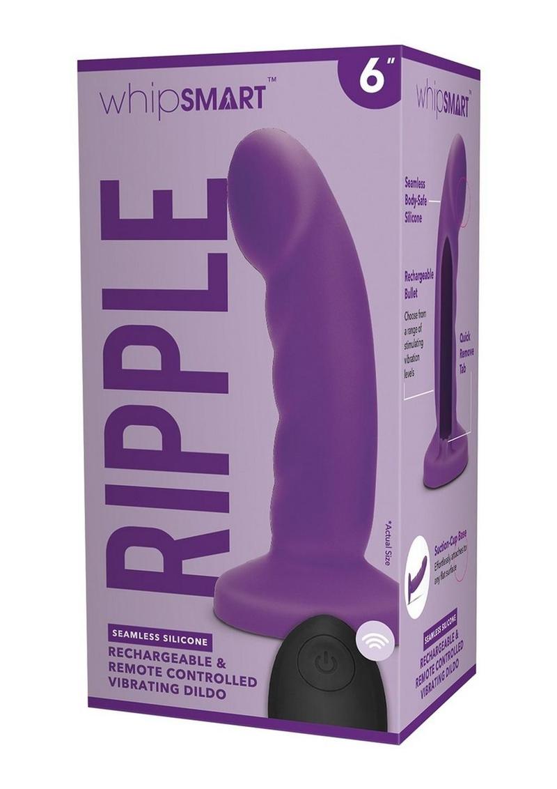 WhipSmart Curved Ripple Remote Control Silicone Rechargeable G-Spot/P-Spot Dildo - Purple - 6in