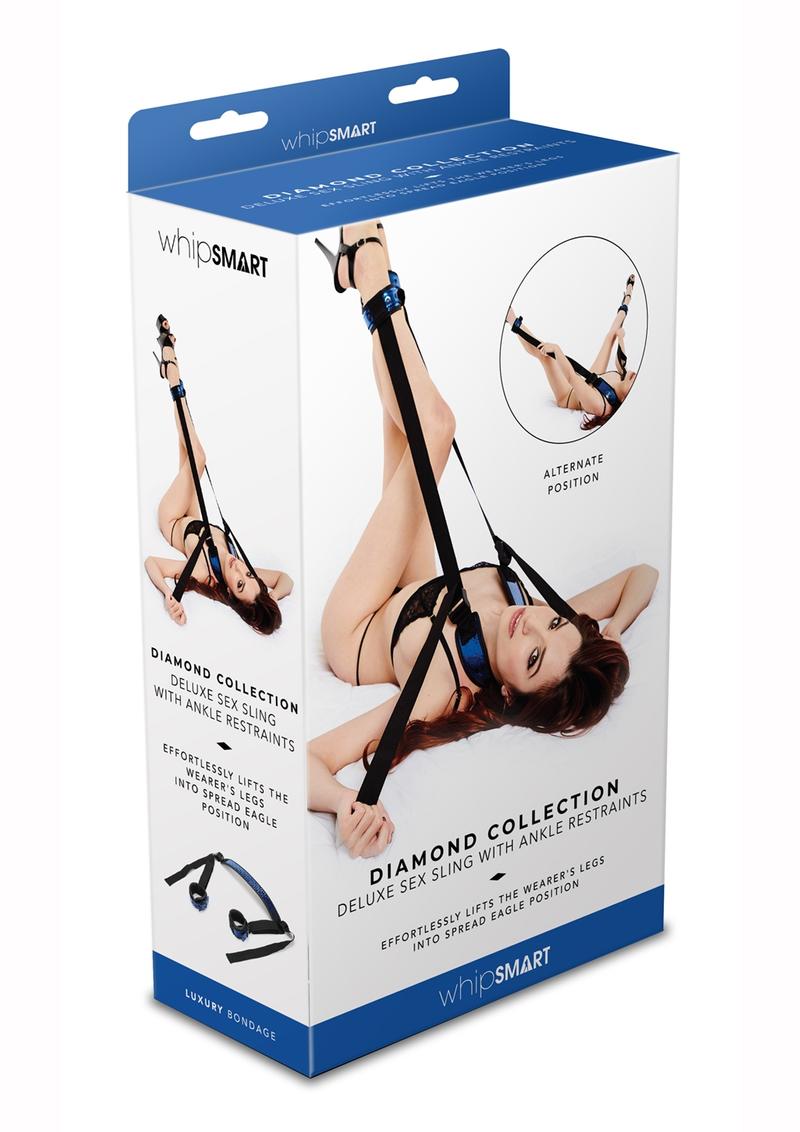 WhipSmart Deluxe Sex Sling with Ankle Restraints - Black/Blue
