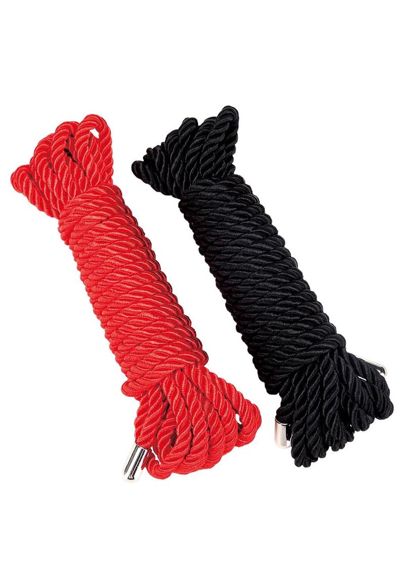 WhipSmart Heartbreaker Silky Bondage Rope - Black/Red - 2pk