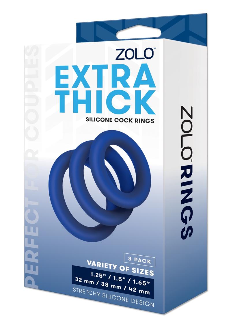ZOLO Extra Thick Silicone Cock Ring - Blue - 3 Pk